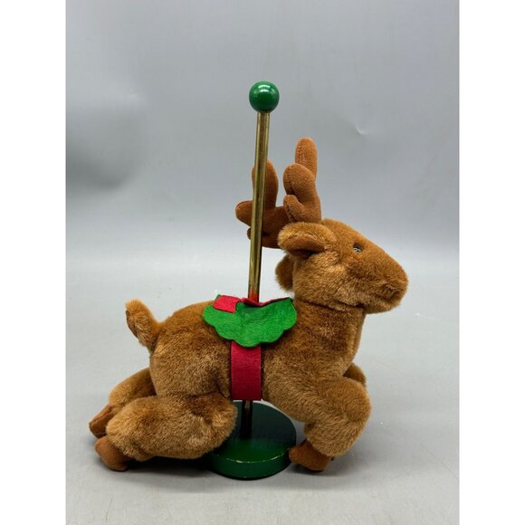 Applause marry carousel Plush Reindeer Figurine Felt Details & Gold Pole On Gree - Picture 6 of 8